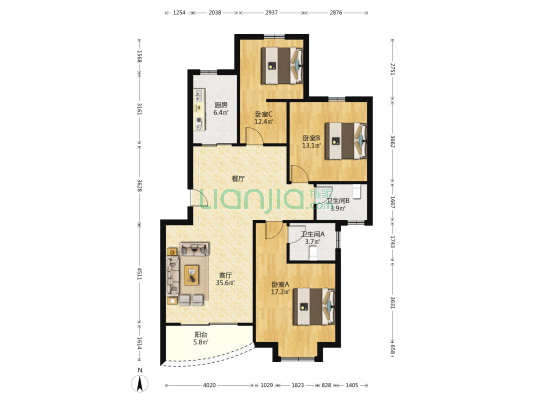 东泰花园丰华苑 3室1厅2卫 113平方