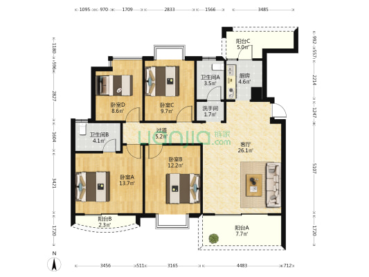 御泉灣 4室1厅3卫 125平方