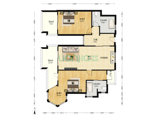 公主郡一期 2室1厅2卫 144平方