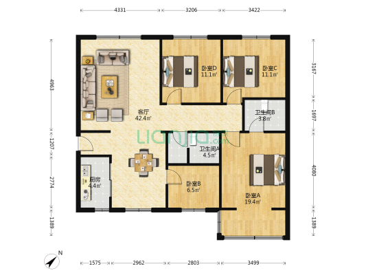 西横街40号 4室1厅2卫 121平方