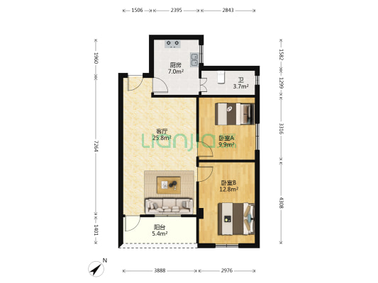 华乐园 2室1厅1卫 84平方
