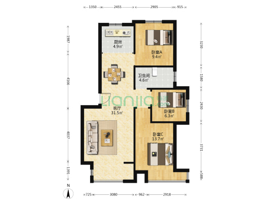 宝升昌悦郡府 3室1厅1卫 99平方