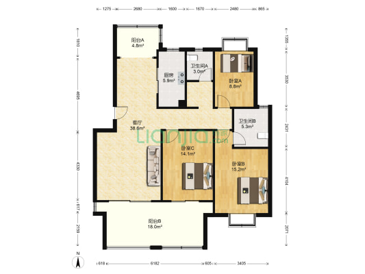 南大和园 3室1厅2卫 120平方