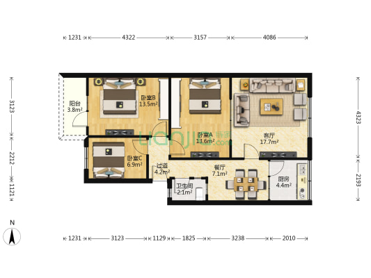 龙泉驿区教育局宿舍 3室2厅1卫 83平方