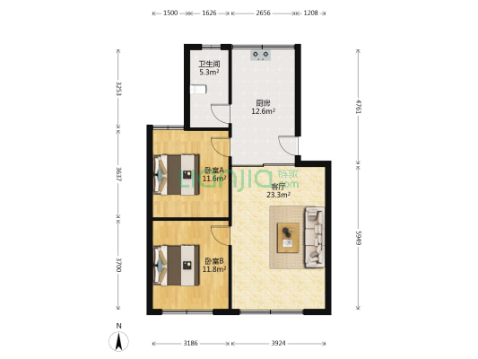 霞晖路8号 2室1厅1卫 83平方