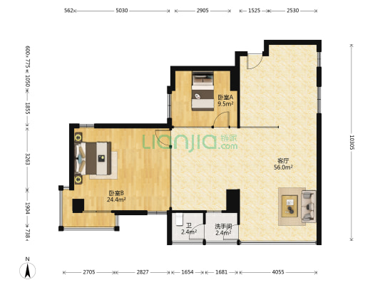领东尚层 2室1厅2卫 122平方
