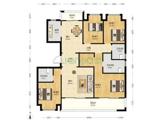 昆明融创文旅城瀚海花园北区 4室2厅3卫 164平方