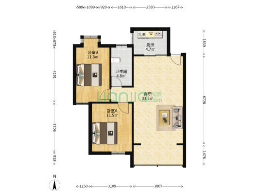 罗芳苑 2室1厅1卫 82平方