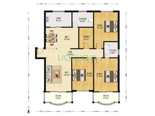 半山花园 3室2厅2卫 145平方