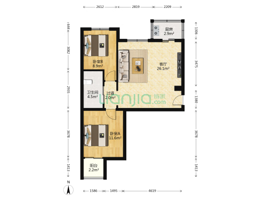 赵堂子胡同 2室1厅1卫 75平方