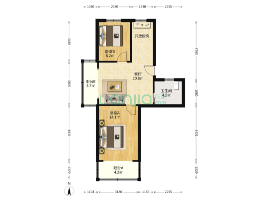 广益佳苑广丰安置房300-322 2室1厅1卫 69平方