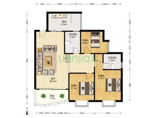 圣湖天域 3室1厅2卫 127平方