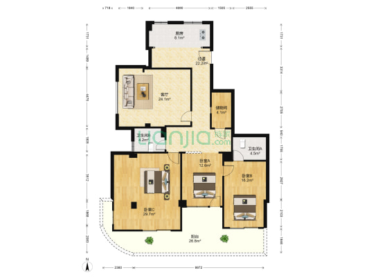 河畔公寓住宅楼 3室1厅2卫 150平方