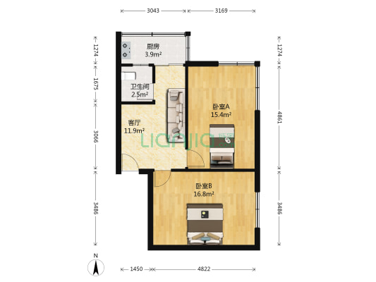 21中广电中心 2室1厅1卫 67平方