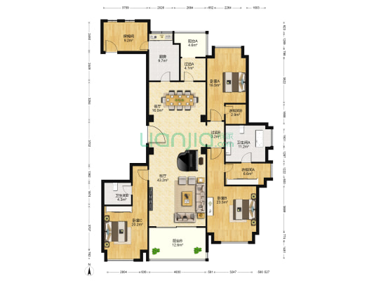 万达公馆 3室2厅2卫 245平方