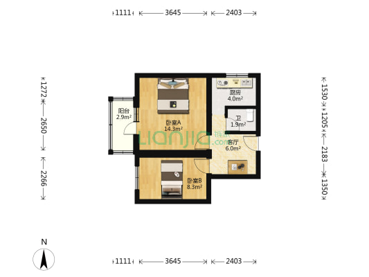 清河饮食服务楼 2室1厅1卫 49平方