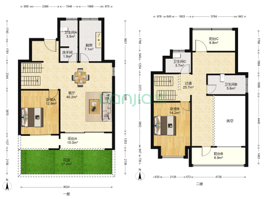 荷澜庭 2室1厅4卫 169平方