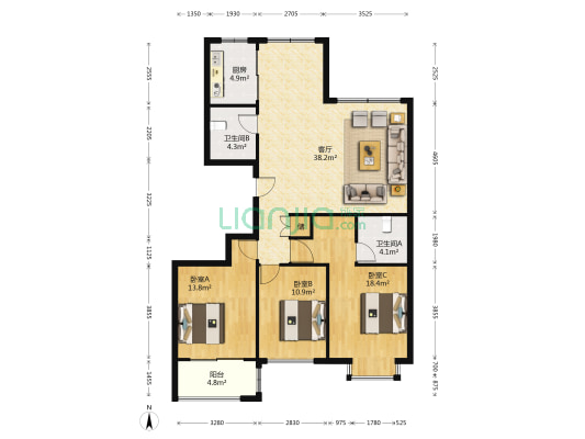 金水湾 3室1厅2卫 136平方