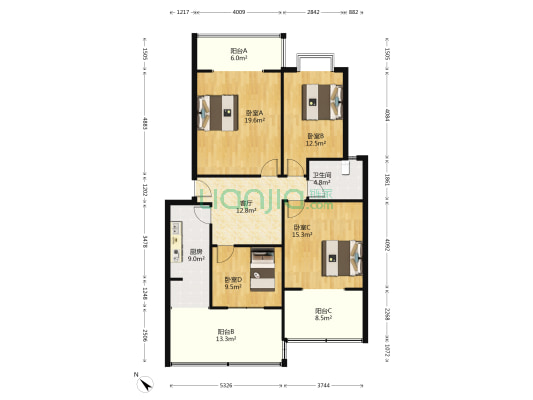 怡和新居二期 4室1厅1卫 107平方