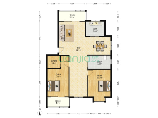 天韵华府 2室1厅1卫 126平方