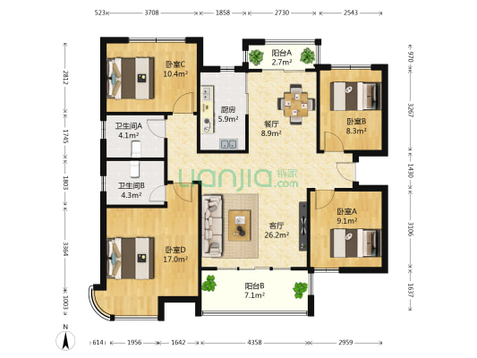 阅景台 4室2厅2卫 137平方