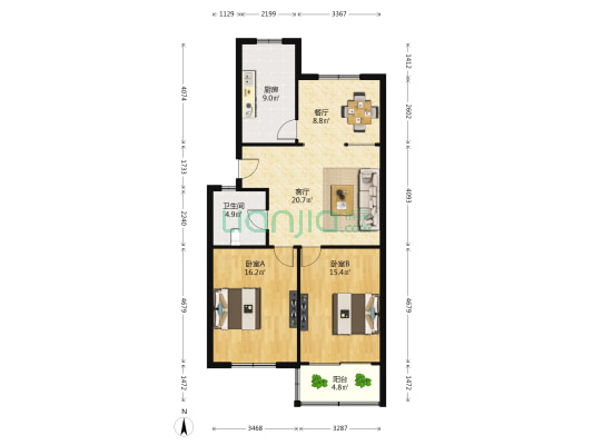光明路小区 2室2厅1卫 93平方