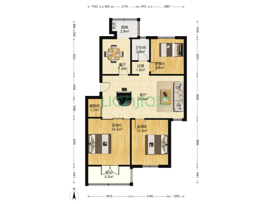 松湖苑 3室2厅1卫 112平方