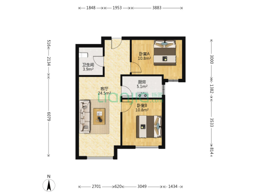 此房户型方正，拎包入住 交通便利，配套齐全-户型图