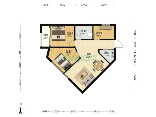 瑞翔新苑 3室1厅1卫 78平方