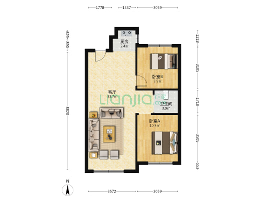 宝裕福祉源 2室1厅1卫 85平方
