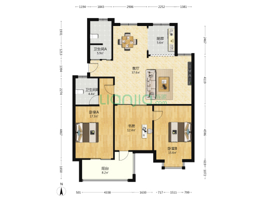 古塘公寓 3室1厅2卫 12平方