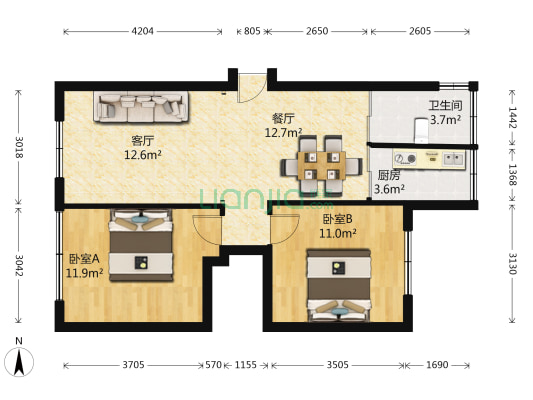 体育馆路20号 2室2厅1卫 83平方