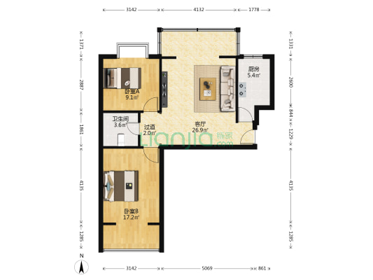 佳隆小区 2室1厅1卫 90平方