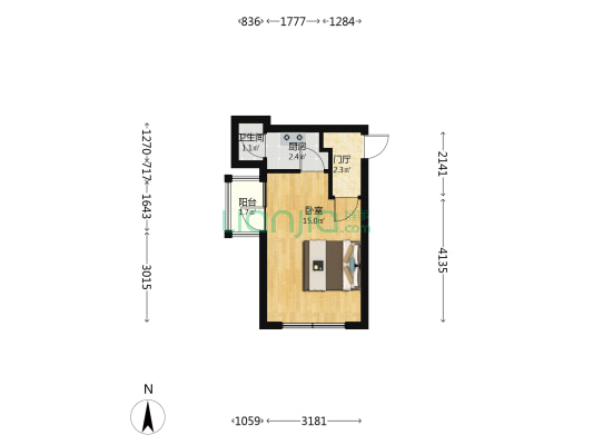 广源凤岭壹号院 1室0厅1卫 30平方