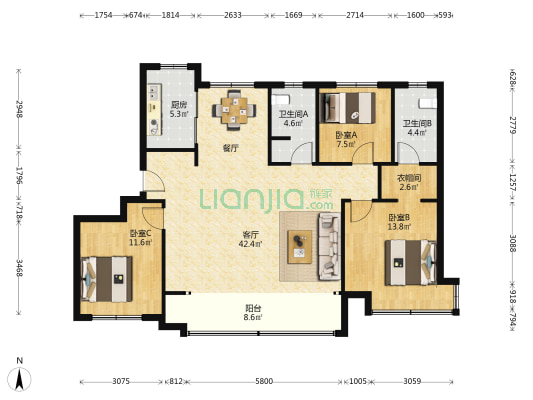 海信翰墨府 3室1厅2卫 134平方