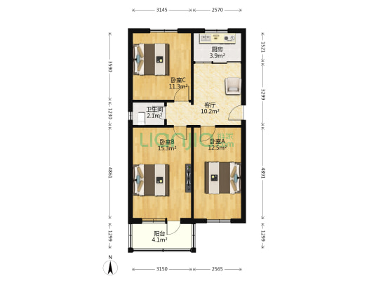 南沙滩小区 3室1厅1卫 77平方