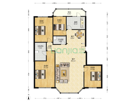 新华园 4室2厅2卫 182平方