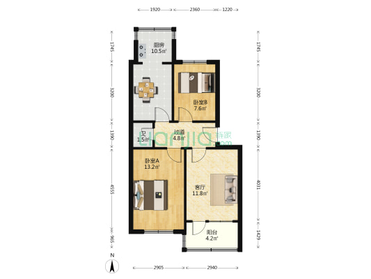 东楼路20号 2室1厅1卫 62平方