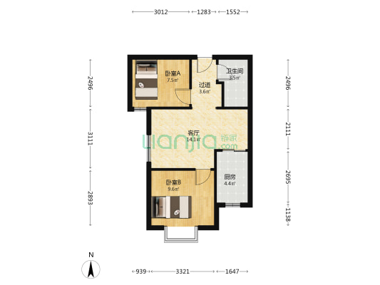 龙栖湾1号院 2室1厅1卫 63平方