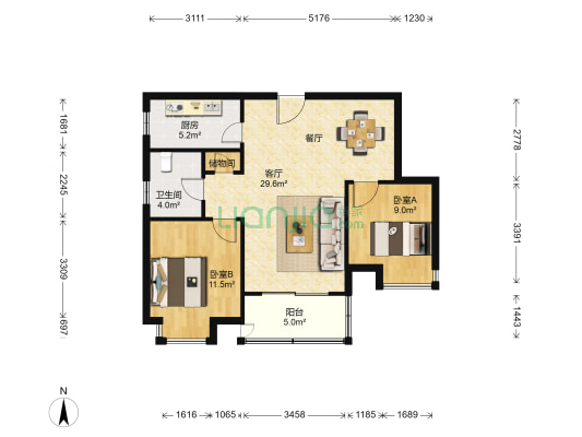 新虹桥首府(公寓) 2室1厅1卫 84平方