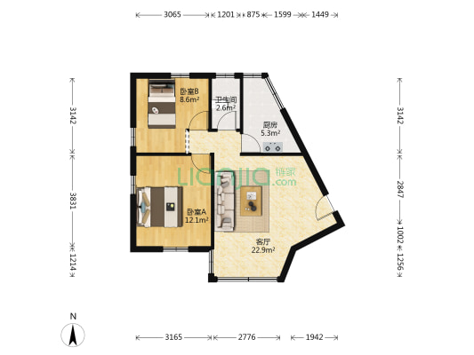 建科大院 2室1厅1卫 61平方