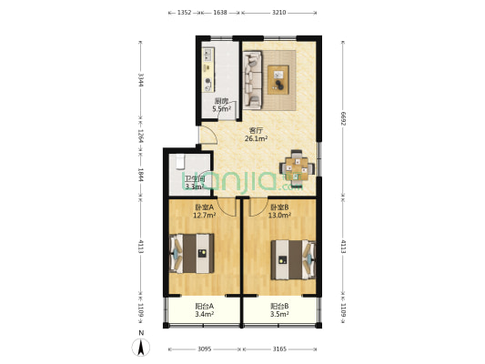广东路莱州路 2室1厅1卫 83平方