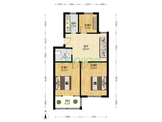 青龙公寓 3室1厅1卫 73平方