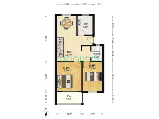 定海西园 2室1厅1卫 66平方