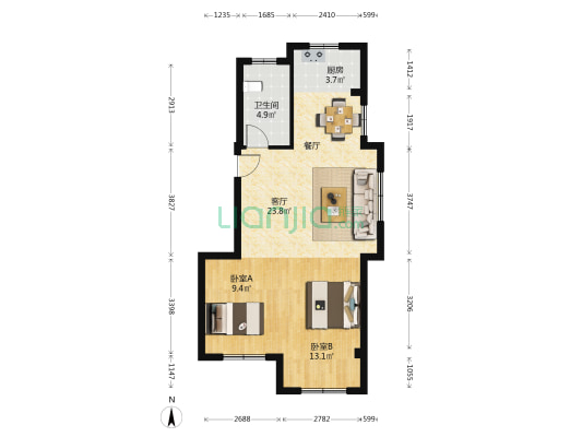 七栋洋房 2室1厅1卫 73平方