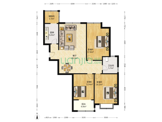 德润康城 3室1厅1卫 132平方