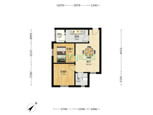 物华西苑 2室1厅1卫 48平方