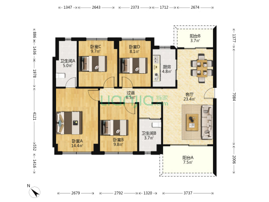 碧桂园盛世名门 4室1厅2卫 119平方
