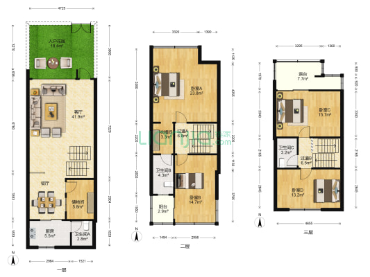 祈福新村B区 4室1厅3卫 151平方