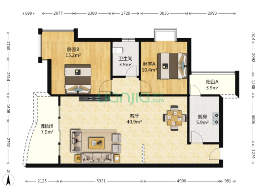 学府苑 2室1厅1卫 102平方